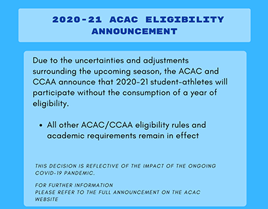 ACAC Suspends Consumption of All Student-Athlete Eligibility During 2020-21 Season