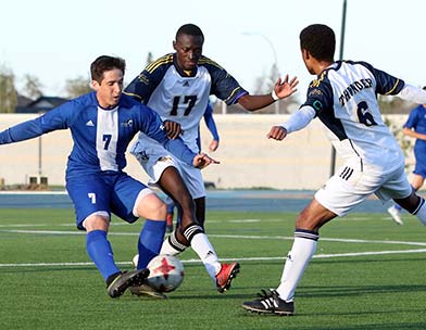 Fifth-year player Rodrigo Wogel Koebsch (No. 7) has played an integral part in the Keyano Huskies back-to-back Alberta Colleges Athletic Conference championship seasons.